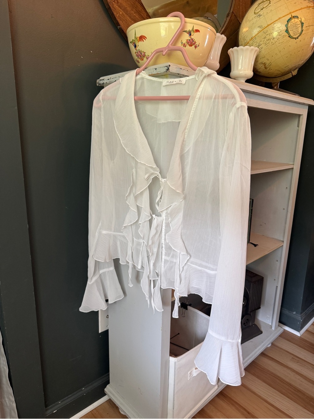 White Ruffled Sheer Blouse - Women Tops